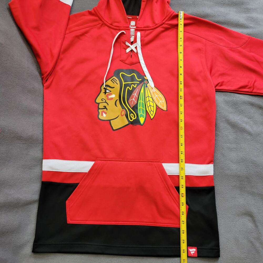 CHICAGO BLACKHAWKS Fanatics Hoodie Sweater Mens Medium Red Breakaway Lace Up - Picture 3 of 15